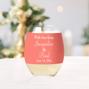 Verre À Vin Sans Pied Noms du monogramme mariage Coral Blanc