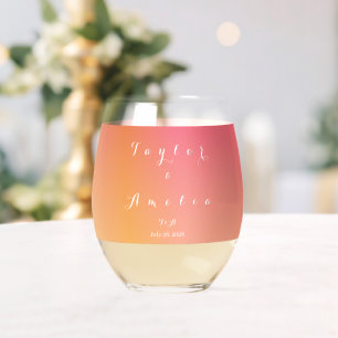Verre À Vin Sans Pied Noms Monogramme Dégradé Minimal Mariage