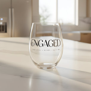 Verre À Vin Sans Pied Noms personnalisés de fiançailles avec typographie