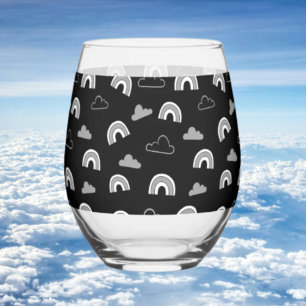 Verre À Vin Sans Pied Nuages gris et arcs-en-ciel sur fond noir