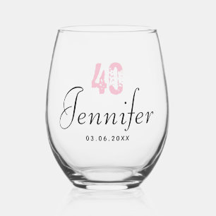 Verre À Vin Sans Pied Numéro d'anniversaire de l'orchidée rose   Date du