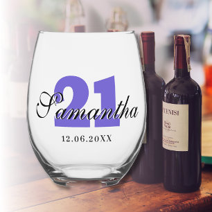 Verre À Vin Sans Pied Numéro d'anniversaire du raisin   Date du nom 3D n