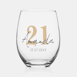 Verre À Vin Sans Pied Numéro d'anniversaire Tan Date du nom 3D noir