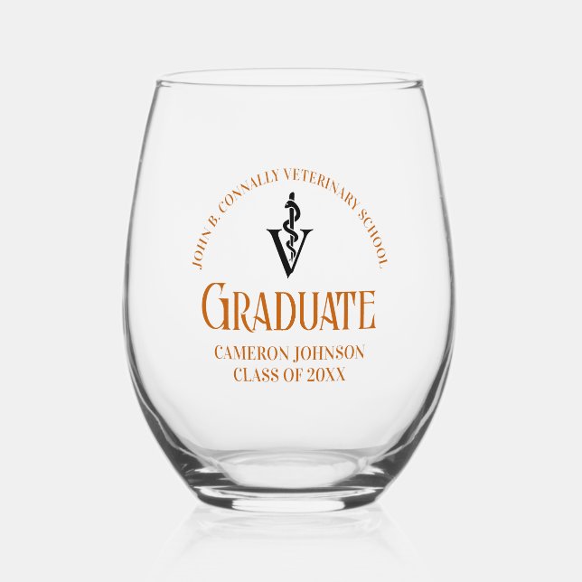 Verre À Vin Sans Pied Orange Vétérinaire Diplôme sur mesure (Recto)