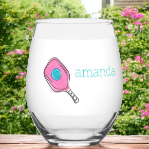 Verre À Vin Sans Pied Pagaie et balle rose Prêpie personnalisée