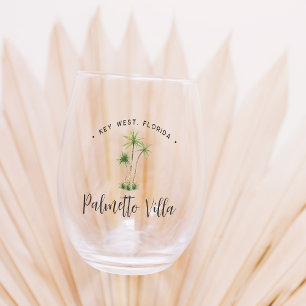 Verre À Vin Sans Pied Palmier Tropical Nom de la maison de plage personn