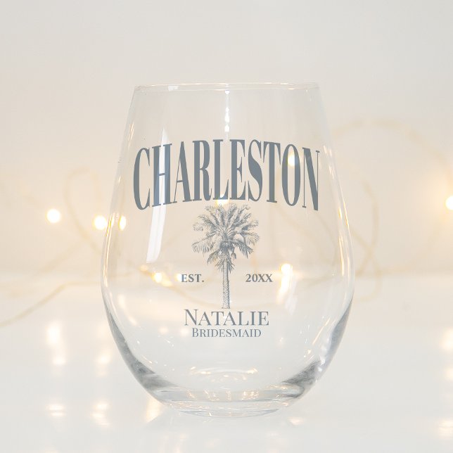 Verre À Vin Sans Pied Palmiers de luxe Charleston Bachelorette côtière (Créateur téléchargé)