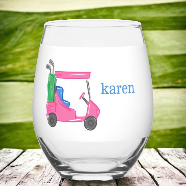 Verre À Vin Sans Pied Panier de golf Preppy Pink Personnalisé (Créateur téléchargé)