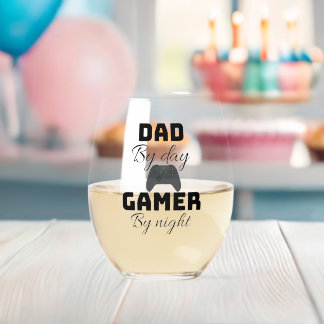 Verre À Vin Sans Pied Papa de jour, gamer de nuit