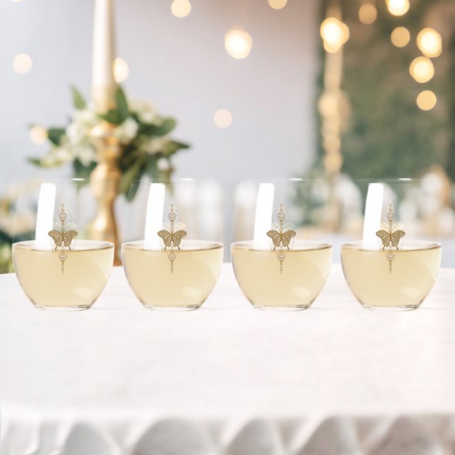 Verre À Vin Sans Pied Papillon doré. (Insitu (Mariage))