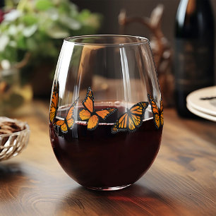 Verre À Vin Sans Pied Papillon Monarque Élégant Orange Nature