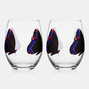 Verre À Vin Sans Pied Papillon Noir Avec Ensemble De Vins Rose Et Violet