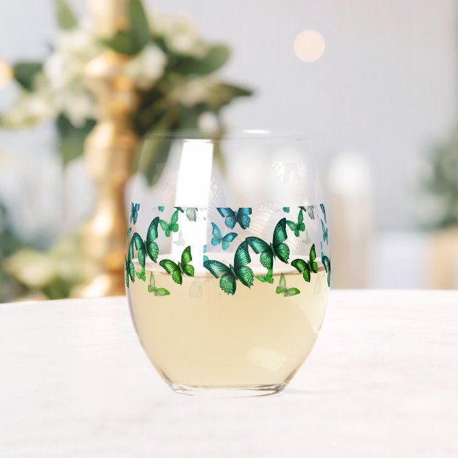 Verre À Vin Sans Pied Papillon vert (Insitu (Mariage))