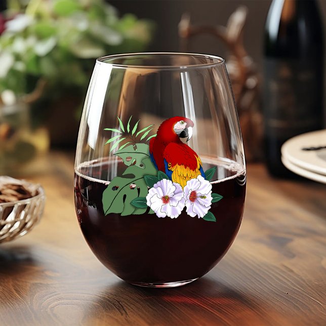 Verre À Vin Sans Pied Parrot floral rouge Macaw Tropical Bird (Créateur téléchargé)