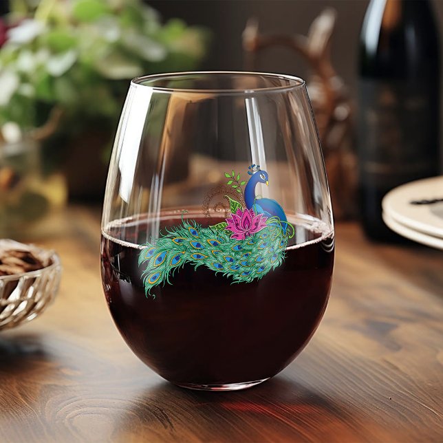 Verre À Vin Sans Pied Peacock Blue Lotus Fleur Henné (Créateur téléchargé)