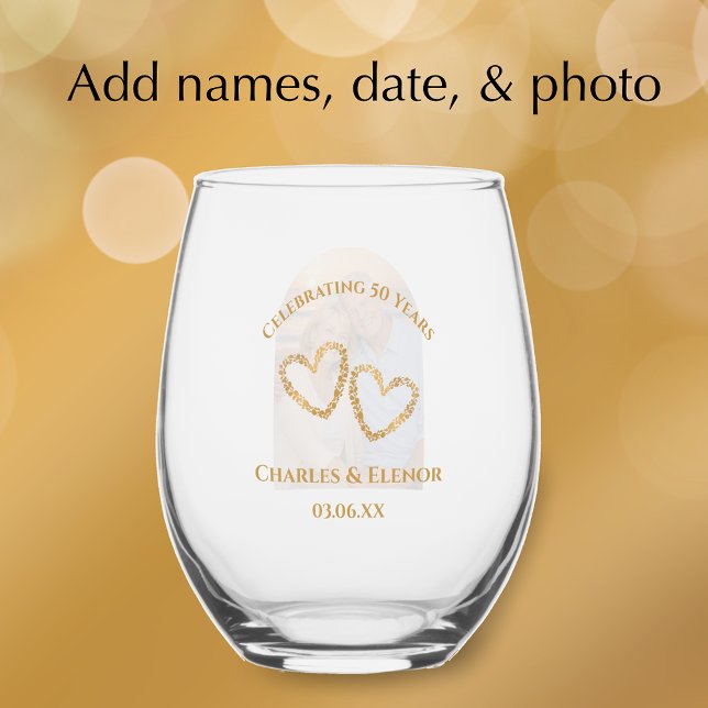 Verre À Vin Sans Pied Personalized Photo Keepsake 50th Anniversary Gift (Add couple’s names and photo for an elegant glass 50th wedding anniversary keepsake gift.
)
