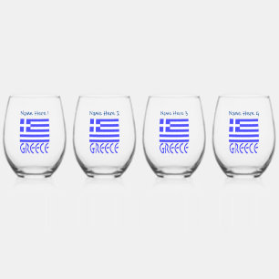 Verre À Vin Sans Pied Personnalisation Grèce et Drapeau Grec Bleu