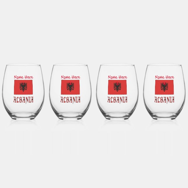 Verre À Vin Sans Pied Personnalisation rouge du drapeau albanais (Recto)