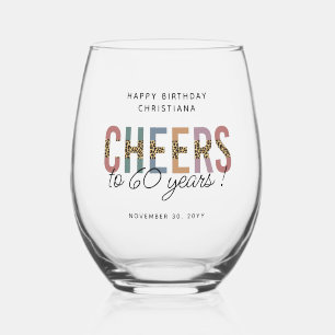 Verre À Vin Sans Pied Personnalisé Moderne 60e Anniversaire Leopard Typo