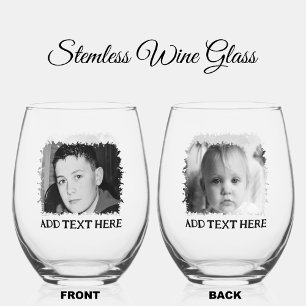 Verre À Vin Sans Pied Photo et texte personnalisés en noir et blanc