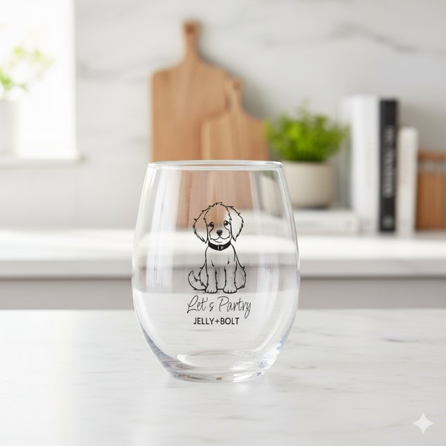 Verre À Vin Sans Pied Photo moderne personnalisée Elegant Chien (Créateur téléchargé)