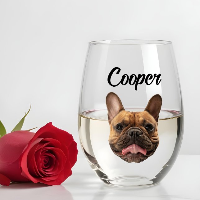 Verre À Vin Sans Pied Photo personnalisée Chien Photo personnalisée Chie (Créateur téléchargé)