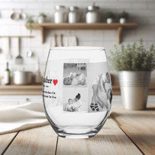 Verre À Vin Sans Pied Photo & Texte Moderne Coeur Rouge Mère Cadeau