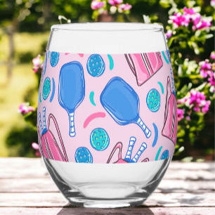 Verre À Vin Sans Pied Pickleball Paddles et boules Pink Preppy