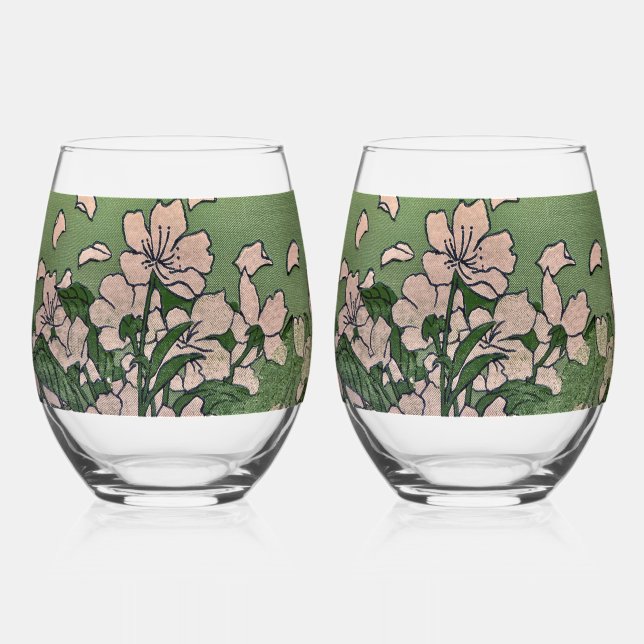 Verre À Vin Sans Pied Pink Blossom Green  (Recto)