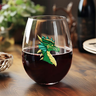Verre À Vin Sans Pied Portrait de tête de dragon vert émeraude Fantastiq