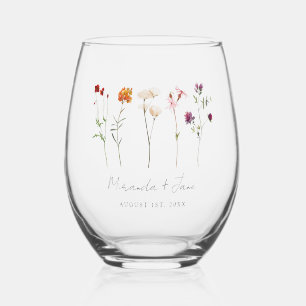 Verre À Vin Sans Pied Pride lesbienne Fleur sauvage minimale Mariage flo