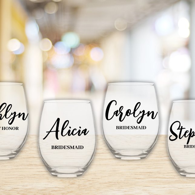 Verre À Vin Sans Pied Proposition de la domestique Script moderne Simple (bridesmaid proposal gift customized wine glasses bridal party favor modern script)