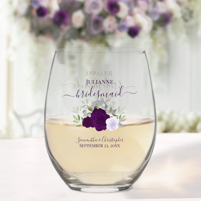 Verre À Vin Sans Pied Purple Boho Rose femme de ménage d'honneur (Créateur téléchargé)