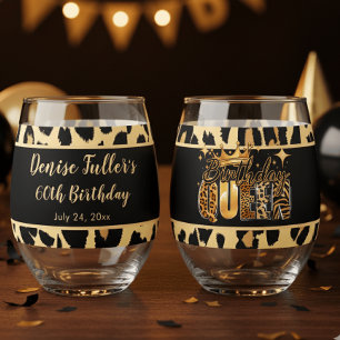 Verre À Vin Sans Pied Reine d'anniversaire Fun Léopard Soixantième Anniv