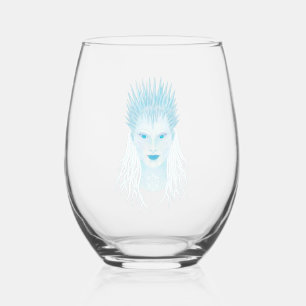 Verre À Vin Sans Pied Reine d'hiver glacée bleue avec couronne glacée