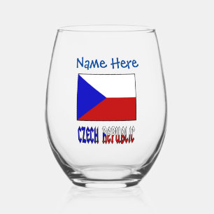 Verre À Vin Sans Pied République tchèque Tchéquie Drapeau Bleu Personnal