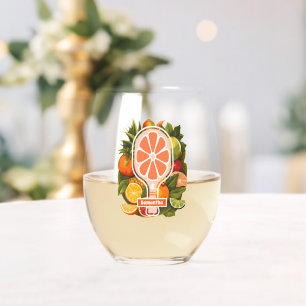 Verre À Vin Sans Pied Retro Tropical Citron Pickleball Shower de Mariage