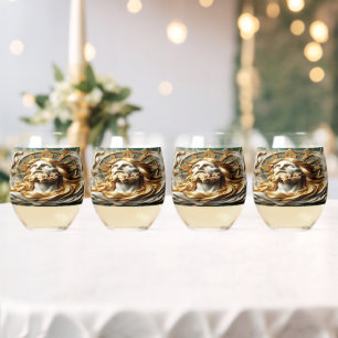 Verre À Vin Sans Pied Révérence Régale Jésus En Or