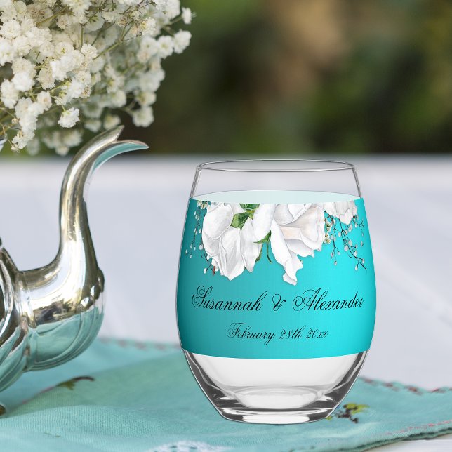 Verre À Vin Sans Pied Romance et Mariage turquoise Rose (Créateur téléchargé)
