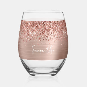 Verre À Vin Sans Pied Rose Gold Pailleté Glam Nom
