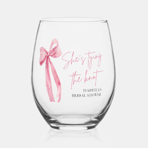 Verre À Vin Sans Pied Rose Pâle Nœud Elle Attache le Nœud Réception de M