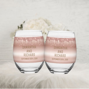Verre À Vin Sans Pied Rose Parties scintillant à goutte d'or brillant mé