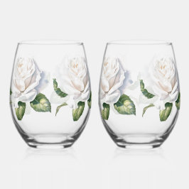 Verre À Vin Sans Pied Roses blanches à main