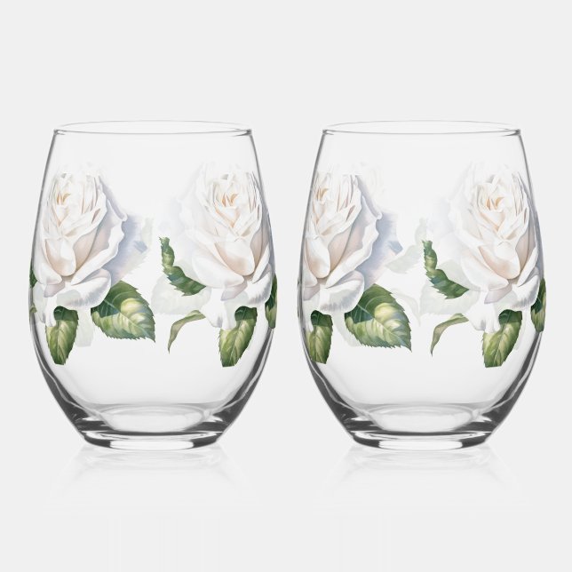 Verre À Vin Sans Pied Roses blanches à main (Recto)