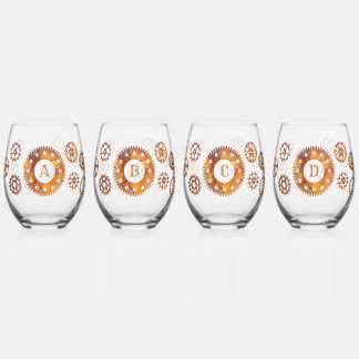 Verre À Vin Sans Pied Rousty Gears Steampunk Custom Initial