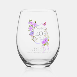 Verre À Vin Sans Pied Ruban de rose pourpre 40e anniversaire