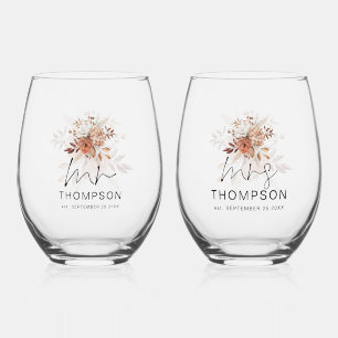Verre À Vin Sans Pied Rustic Terracotta Florals M. Mme Nom Date Mariage