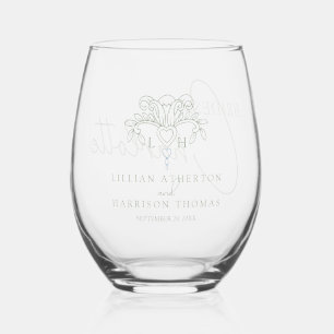 Verre À Vin Sans Pied Sage vert fleur de lis monogramme