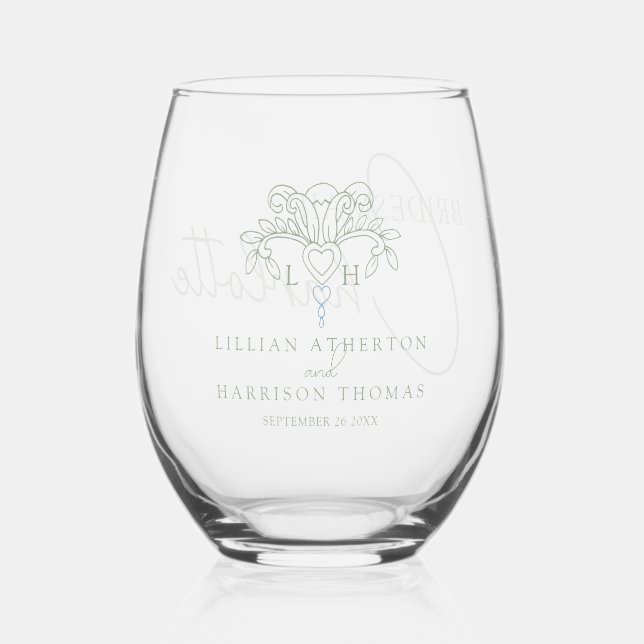 Verre À Vin Sans Pied Sage vert fleur de lis monogramme (Recto)