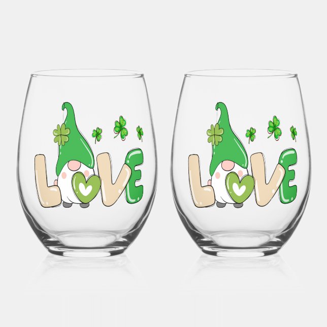 Verre À Vin Sans Pied Saint Patrick's Day Love Gnome (Recto)